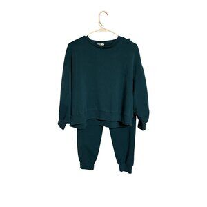 Mary Square Teal Two-Piece Lounge Set With Oversized Sweatshirt & Joggers S